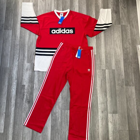 ❤️ NWT ADIDAS ORIGINAL JERSEY TOP AND PANTS MATCHING 3 STRIPE SET M 2 PC - Picture 6 of 8